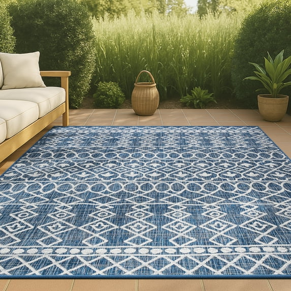 JONATHAN Y SANTA MONICA 5 x 8 Area Rug, Kafel Tribal Bohemian - Blue/Ivory, SMB130D-5