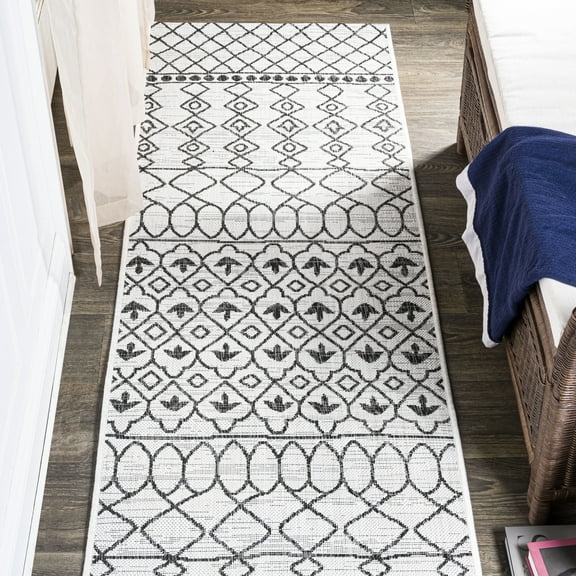 JONATHAN Y SANTA MONICA 2 x 8 Runner Rug, Kafel Tribal Bohemian - Ivory/Black, SMB130E-28