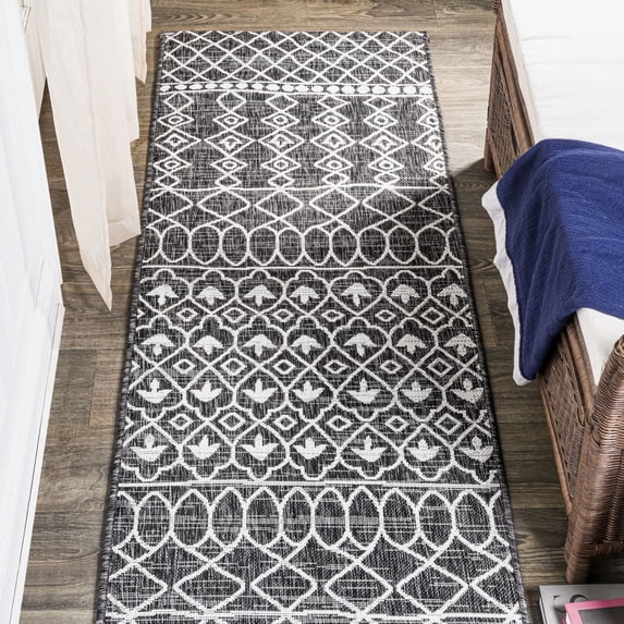 JONATHAN Y SANTA MONICA 2 x 10 Runner Rug, Kafel Tribal Bohemian - Black/Ivory, SMB130F-210