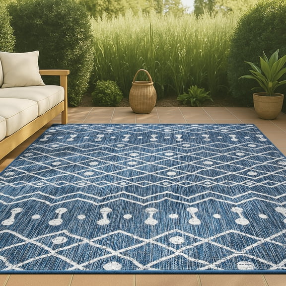 JONATHAN Y SANTA MONICA 3 x 5 Area Rug, Nokat Tribal Bohemian - Blue/Ivory, SMB131C-3