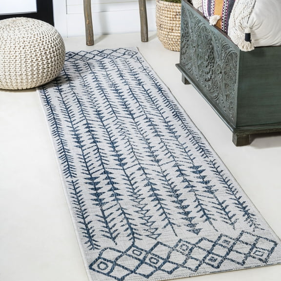 JONATHAN Y SANTA MONICA 2 x 10 Runner Rug, Tokay Bohemian Geometric - Ivory/Blue, SMB132B-210