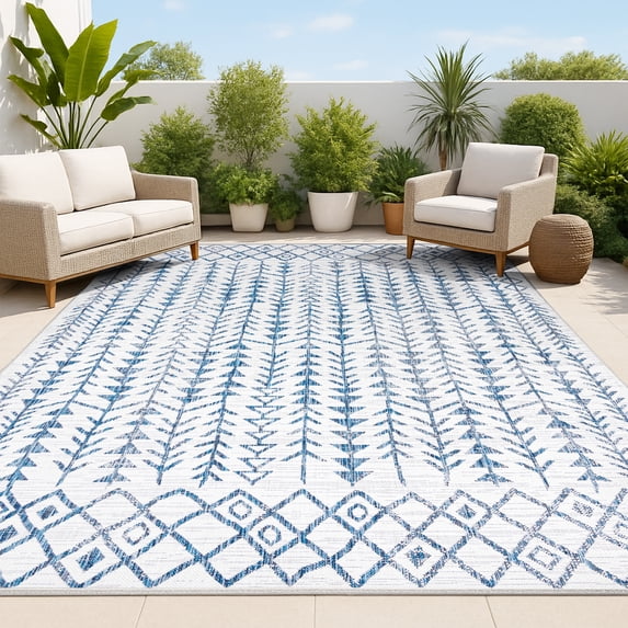 JONATHAN Y SANTA MONICA 3 x 5 Area Rug, Tokay Bohemian Geometric - Ivory/Blue, SMB132B-3