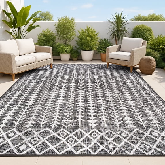 JONATHAN Y SANTA MONICA 8 x 10 Area Rug, Tokay Bohemian Geometric - Black/Ivory, SMB132E-8