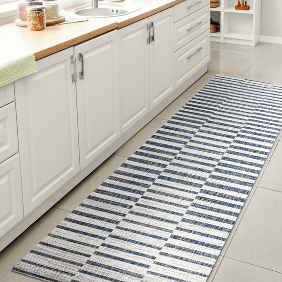 JONATHAN Y SANTA MONICA 2 x 10 Runner Rug, Sukie Offset Stripe - Ivory/Blue, SMB133C-210