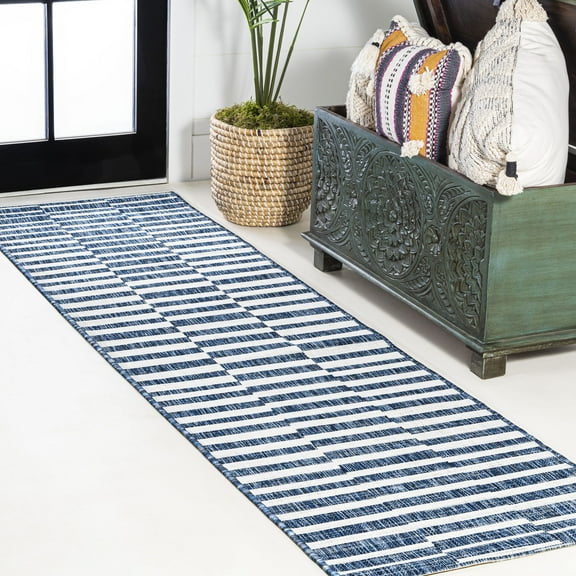 JONATHAN Y SANTA MONICA 2 x 8 Runner Rug, Sukie Offset Stripe - Blue/Ivory, SMB133D-28