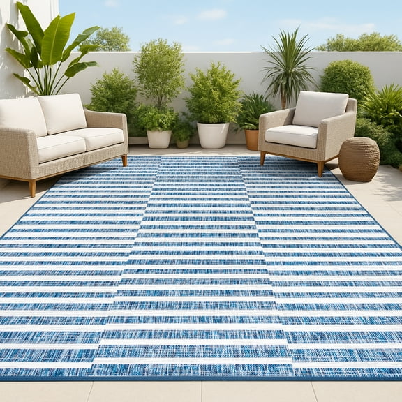 JONATHAN Y SANTA MONICA 5 x 8 Area Rug, Sukie Offset Stripe - Blue/Ivory, SMB133D-5
