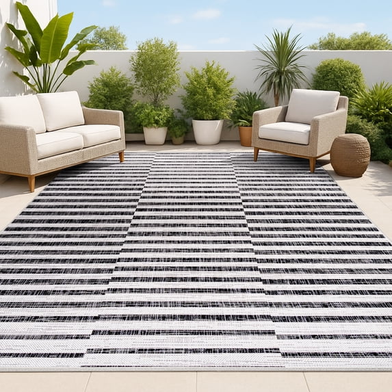 JONATHAN Y SANTA MONICA 3 x 5 Area Rug, Sukie Offset Stripe - Ivory/Black, SMB133E-3