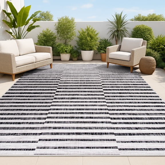 JONATHAN Y SANTA MONICA 5 x 8 Area Rug, Sukie Offset Stripe - Ivory/Black, SMB133E-5