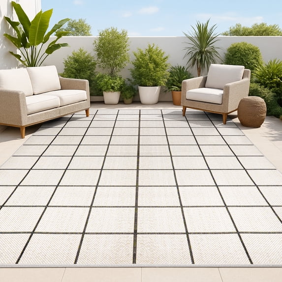 JONATHAN Y SANTA MONICA 4 x 6 Area Rug, Grid Squares - Cream/Dark Gray, SMB200A-4