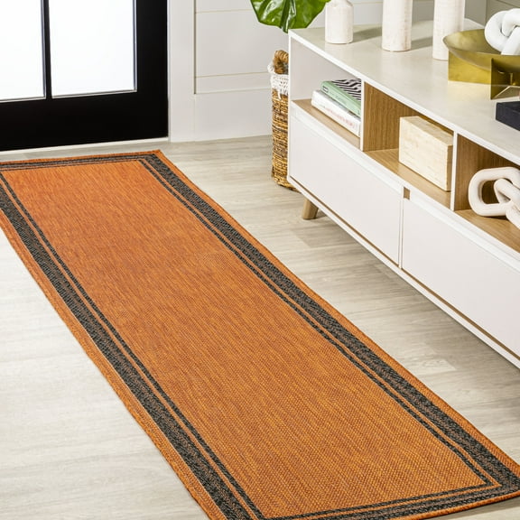 JONATHAN Y SANTA MONICA 2 x 8 Runner Rug, James Border Stripe - Orange/Dark Gray, SMB201A-28