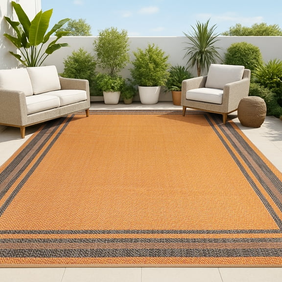 JONATHAN Y SANTA MONICA 8 x 10 Area Rug, James Border Stripe - Orange/Dark Gray, SMB201A-8