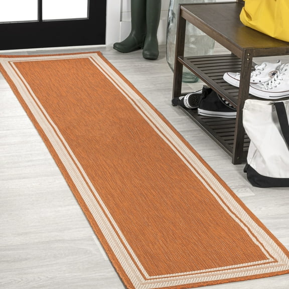 JONATHAN Y SANTA MONICA 2 x 8 Runner Rug, James Border Stripe - Orange/Cream, SMB201D-28