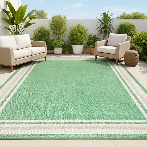 JONATHAN Y SANTA MONICA 5 x 8 Area Rug, James Border Stripe - Green/Cream, SMB201E-5