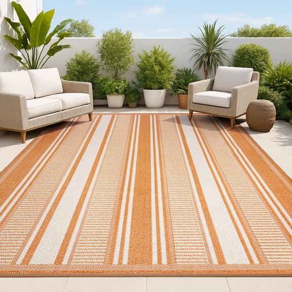 JONATHAN Y SANTA MONICA 8 x 10 Area Rug, Haynes Double Stripe - Orange/Cream, SMB202C-8