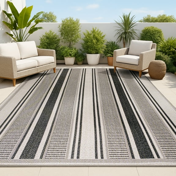 JONATHAN Y SANTA MONICA 8 x 10 Area Rug, Haynes Double Stripe - Black/Beige, SMB202D-8