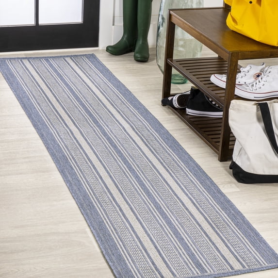 JONATHAN Y SANTA MONICA 2 x 8 Runner Rug, Haynes Double Stripe - Blue/Light Gray, SMB202E-28