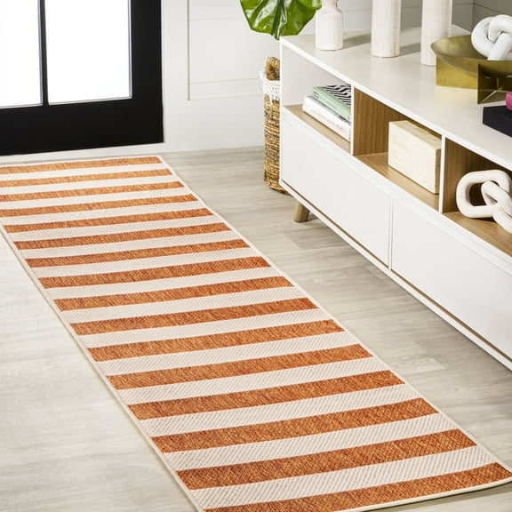 JONATHAN Y SANTA MONICA 2 x 8 Runner Rug, Negril Two-Tone Wide Stripe - Orange/Beige, SMB203A-28
