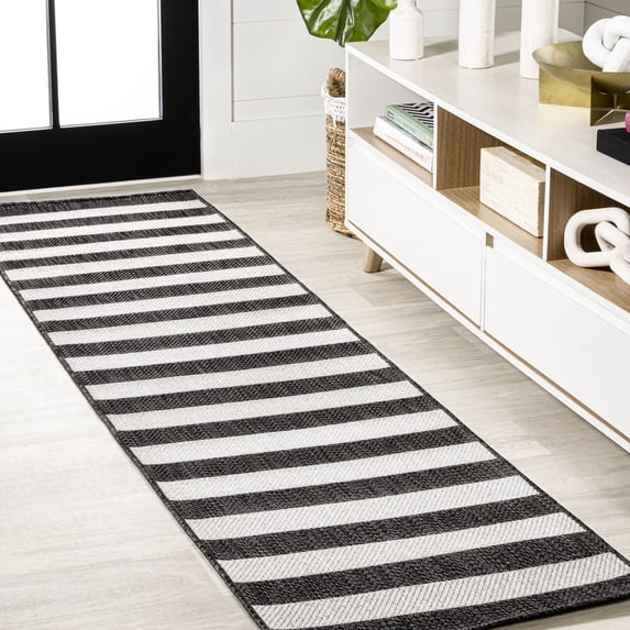 JONATHAN Y SANTA MONICA 2 x 8 Runner Rug, Negril Two-Tone Wide Stripe - Black/Cream, SMB203C-28