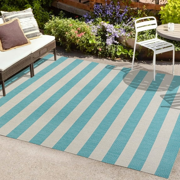 JONATHAN Y SANTA MONICA 4 x 6 Area Rug, Negril Two-Tone Wide Stripe - Aqua/Cream, SMB203E-4
