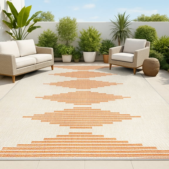 JONATHAN Y SANTA MONICA 3 x 5 Area Rug, Vinales Diamond Stripe - Beige/Orange, SMB204A-3