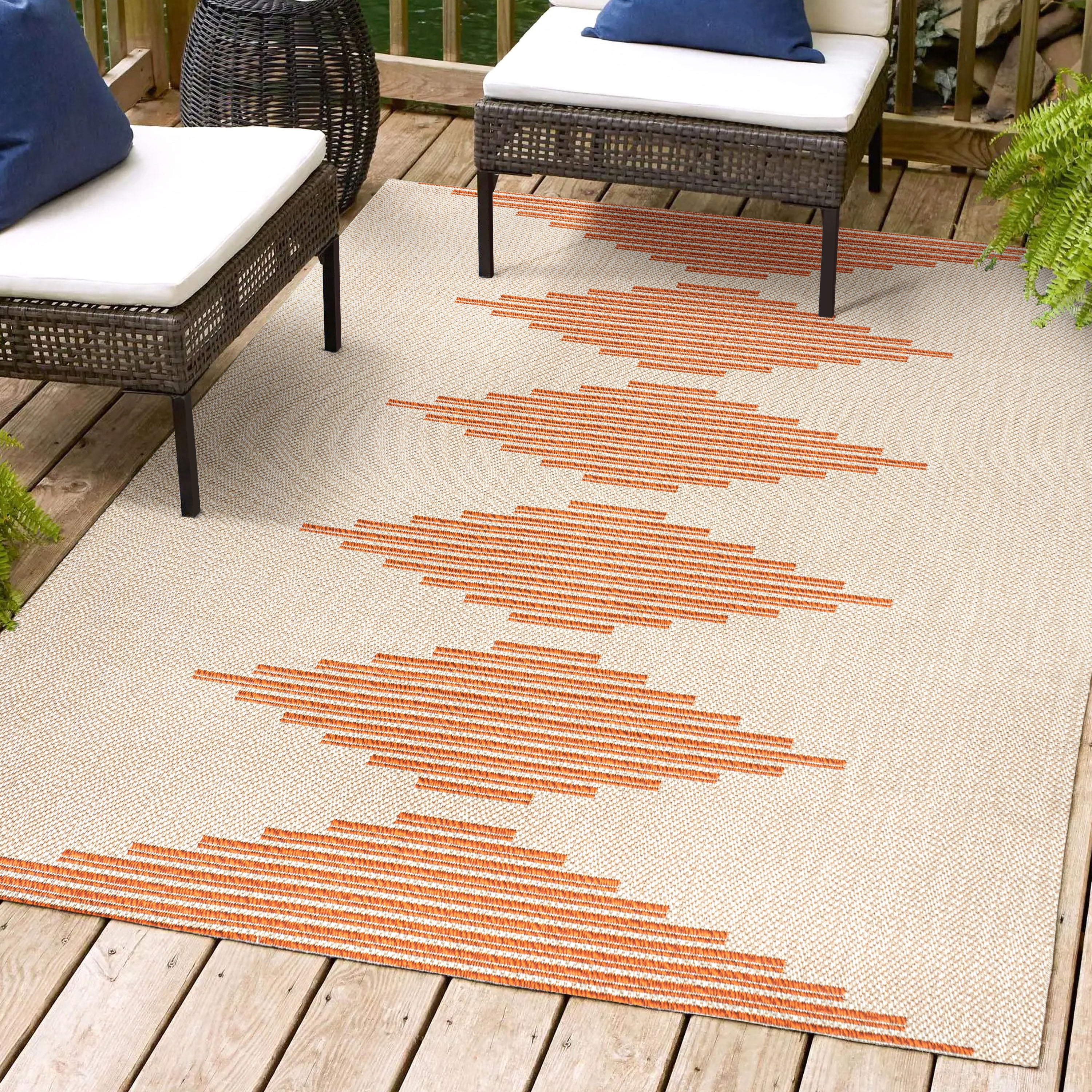 Beige and Orange Stripe 8' x 10' Synthetic Indoor/Outdoor Rug