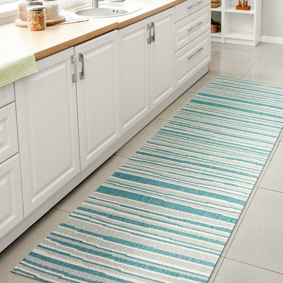 JONATHAN Y SANTA MONICA 2 x 8 Runner Rug, Castara Wavy Stripe - Aqua/Cream, SMB205A-28