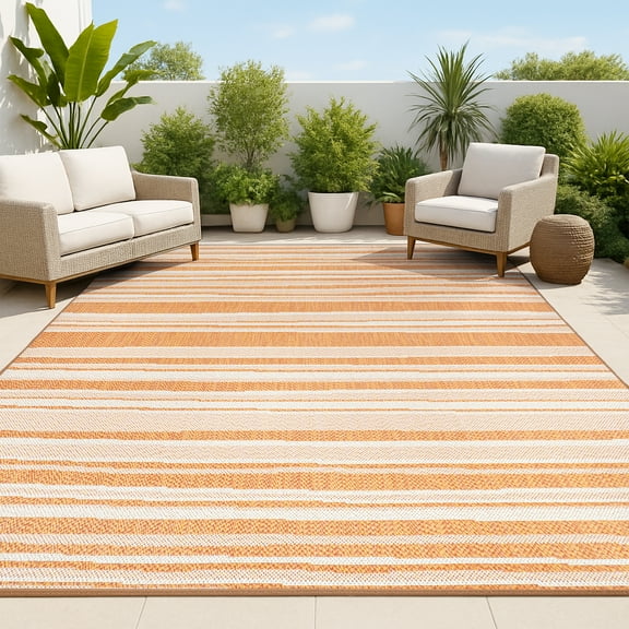 JONATHAN Y SANTA MONICA 8 x 10 Area Rug, Castara Wavy Stripe - Orange/Cream, SMB205B-8