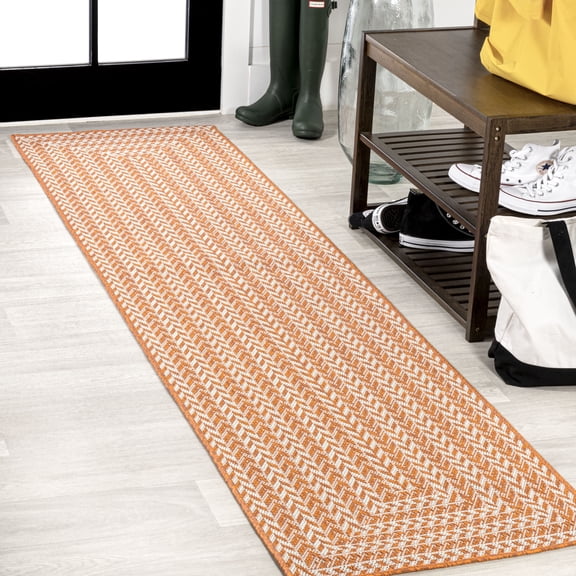 JONATHAN Y SANTA MONICA 2 x 8 Runner Rug, Chevron Concentric Squares - Orange/Cream, SMB206C-28