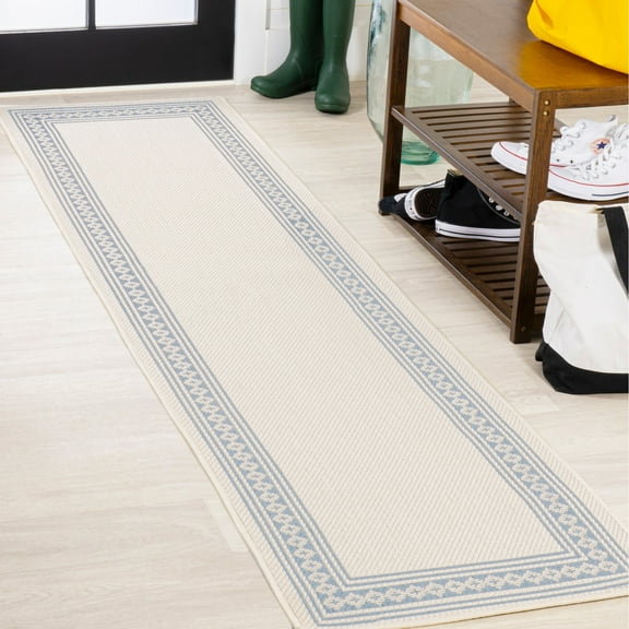 JONATHAN Y SANTA MONICA 2 x 8 Runner Rug, Lucia Diamond Border - Cream/Blue, SMB207A-28