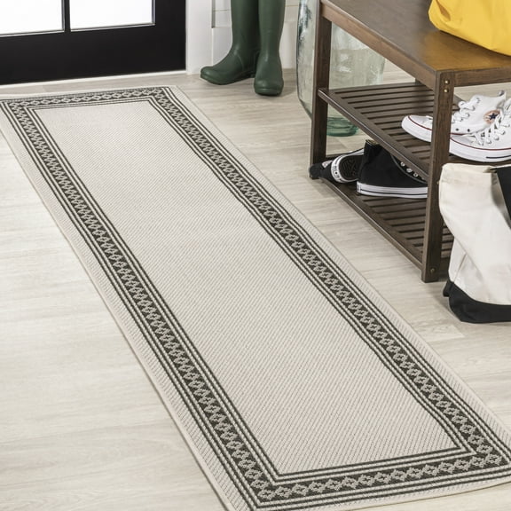 JONATHAN Y SANTA MONICA 2 x 8 Runner Rug, Lucia Diamond Border - Cream/Black, SMB207B-28
