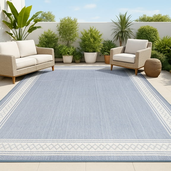 JONATHAN Y SANTA MONICA 3 x 5 Area Rug, Lucia Diamond Border - Blue/Cream, SMB207C-3