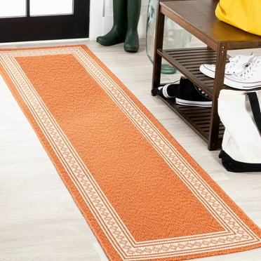 JONATHAN Y SMB207E-28 Lucia Classic Diamond Border Orange/Cream 2 ft. x 8 ft. Indoor/Outdoor Runner Rug, Pet Friendly, Stain Resistant, Easy to Clean, for Patio, Living Room; Kitchen, Bedroom