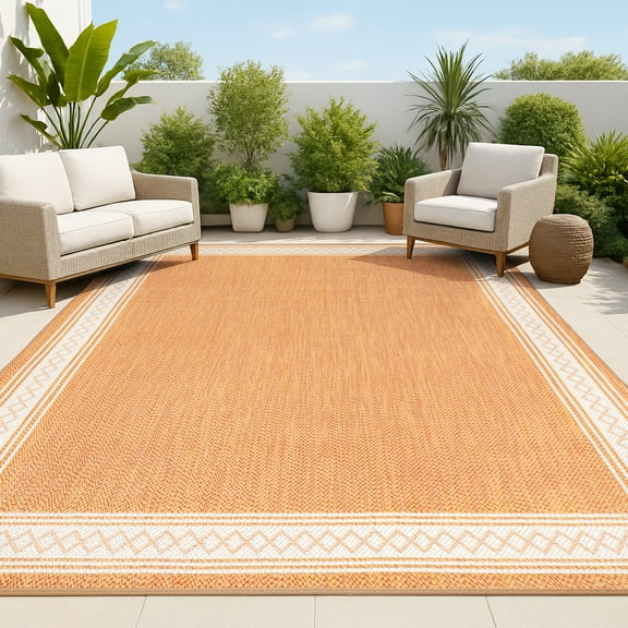 JONATHAN Y SANTA MONICA 3 x 5 Area Rug, Lucia Diamond Border - Orange/Cream, SMB207E-3