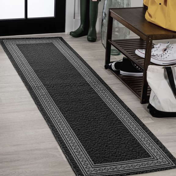 JONATHAN Y SANTA MONICA 2 x 8 Runner Rug, Lucia Diamond Border - Black/Gray, SMB207G-28
