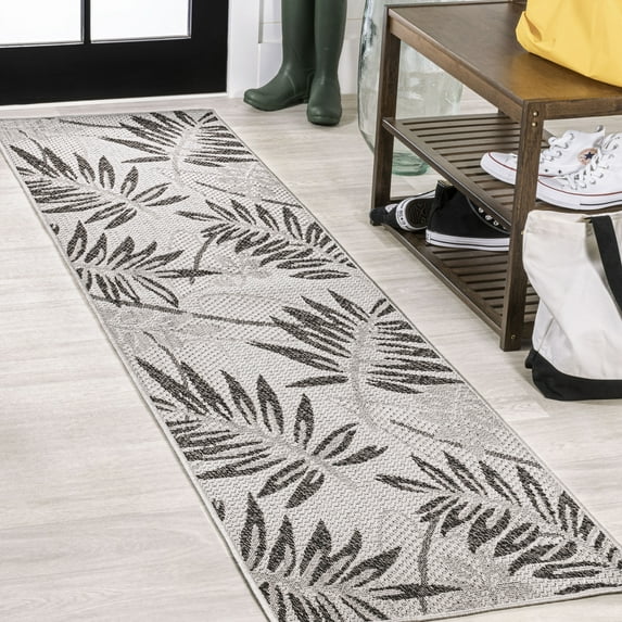 JONATHAN Y SANTA MONICA 2 x 8 Runner Rug, Havana Tropical Palm Leaf - Gray/Black, SMB208B-28