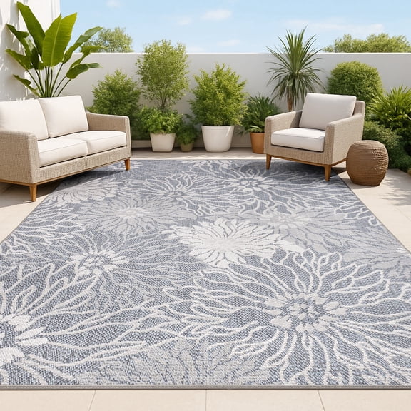 JONATHAN Y SANTA MONICA 4 x 6 Area Rug, Bahamas All-Over Floral - Navy/Gray, SMB209A-4