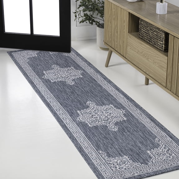 JONATHAN Y SANTA MONICA 2 x 8 Runner Rug, Arden Vintage Medallion - Blue/Cream, SMB300C-28