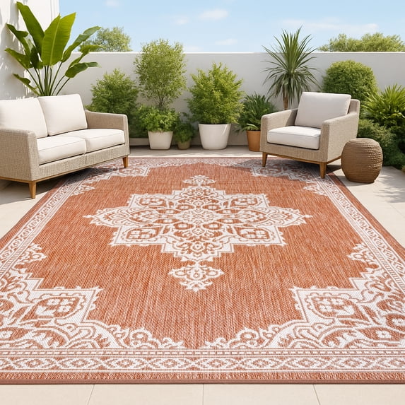 JONATHAN Y SANTA MONICA 8 x 10 Area Rug, Arden Vintage Medallion - Terra/Cream, SMB300E-8