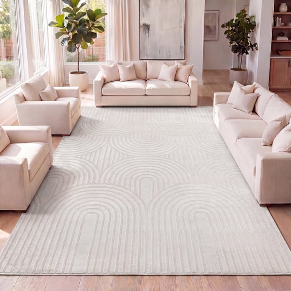 JONATHAN Y SANDSTONE 5 x 8 Area Rug, Ariana Art Deco Striped Arches Two-Tone - White/Cream, SND100B-5