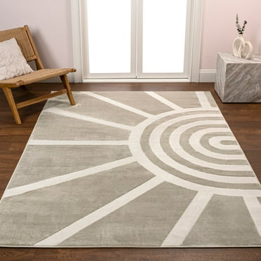 JONATHAN Y SND101A-5 Aelius MidCentury Scandinavian Abstract Sun Two-Tone High-Low Beige/Cream 5 ft. x 8 ft. Area Rug, Pet Friendly, Stain Resistant, Easy to Clean, for Living Room; Kitchen, Bedroom