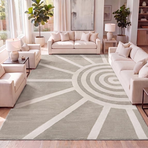 JONATHAN Y SANDSTONE 5 x 8 Area Rug, Aelius Scandinavian Abstract Sun Two-Tone - Beige/Cream, SND101A-5