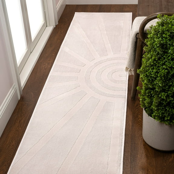 JONATHAN Y SANDSTONE 2 x 8 Runner Rug, Aelius Scandinavian Abstract Sun Two-Tone - White/Cream, SND101B-28