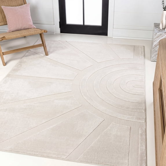 JONATHAN Y SANDSTONE 3 x 5 Area Rug, Aelius Scandinavian Abstract Sun Two-Tone - White/Cream, SND101B-3