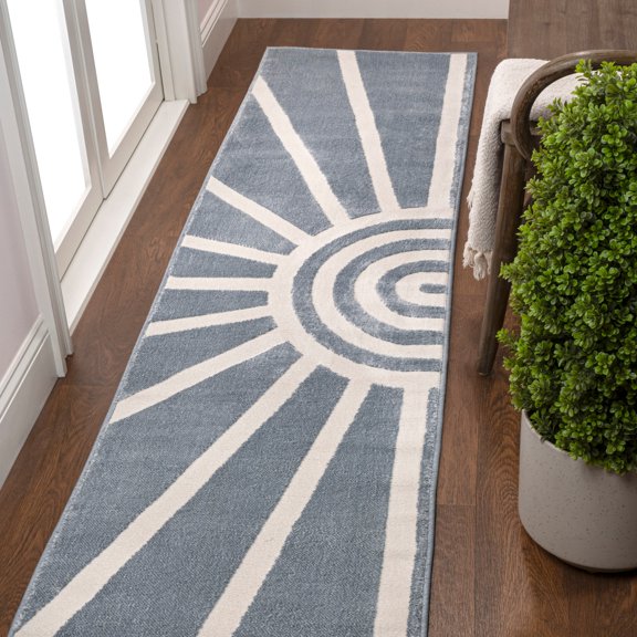 JONATHAN Y SANDSTONE 2 x 8 Runner Rug, Aelius Scandinavian Abstract Sun Two-Tone - Blue/White, SND101C-28