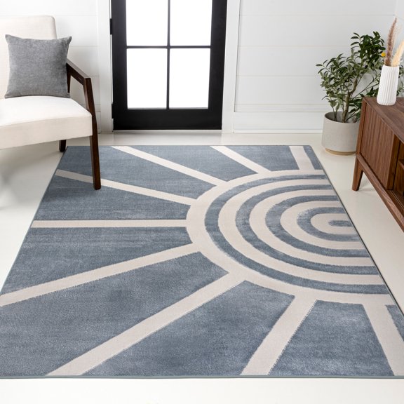 JONATHAN Y SANDSTONE 5 x 8 Area Rug, Aelius Scandinavian Abstract Sun Two-Tone - Blue/White, SND101C-5