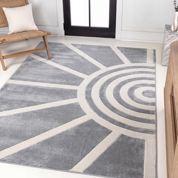 JONATHAN Y SANDSTONE 8 x 10 Area Rug, Aelius Scandinavian Abstract Sun Two-Tone - Blue/White, SND101C-8