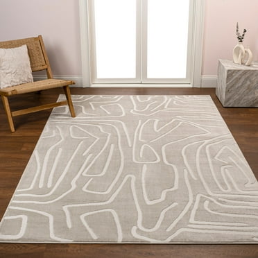 JONATHAN Y SND102A-5 Alcina Modern Scandinavian Graphic Lines High-Low Beige/Cream 5 ft. x 8 ft. Area Rug, Mid-Century Art Deco, Pet Friendly, Stain Resistant, Easy to Clean, for Living Room, Bedroom