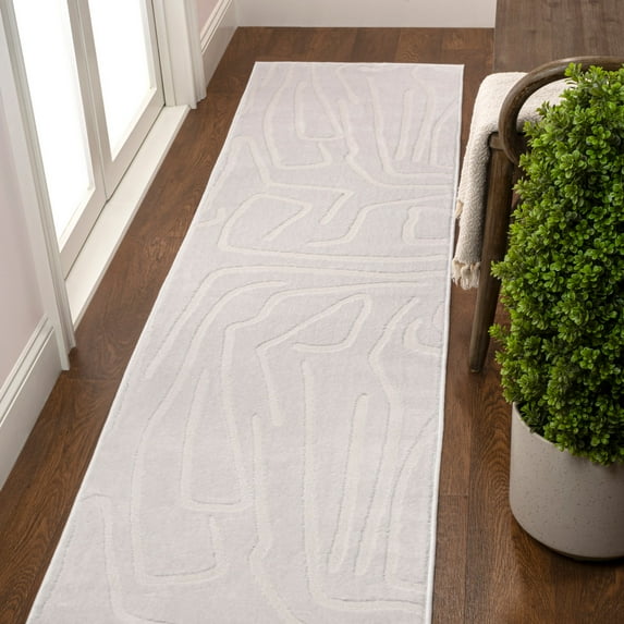 JONATHAN Y SANDSTONE 2 x 8 Runner Rug, Alcina Scandinavian Graphic Lines - White/Cream, SND102B-28