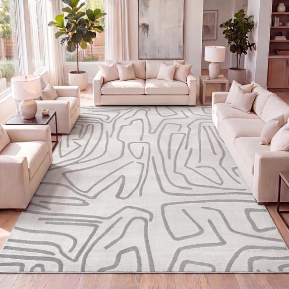 JONATHAN Y SANDSTONE 8 x 10 Area Rug, Alcina Scandinavian Graphic Lines - White/Light Gray, SND102C-8