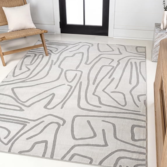 JONATHAN Y SANDSTONE 8 x 10 Area Rug, Alcina Scandinavian Graphic Lines - White/Light Gray, SND102C-8